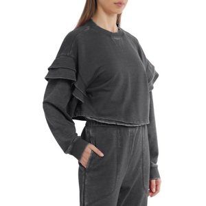 NWT Bagatelle NYC Ruffle Sleeve French Terry Sweatshirt Gray - Size Medium